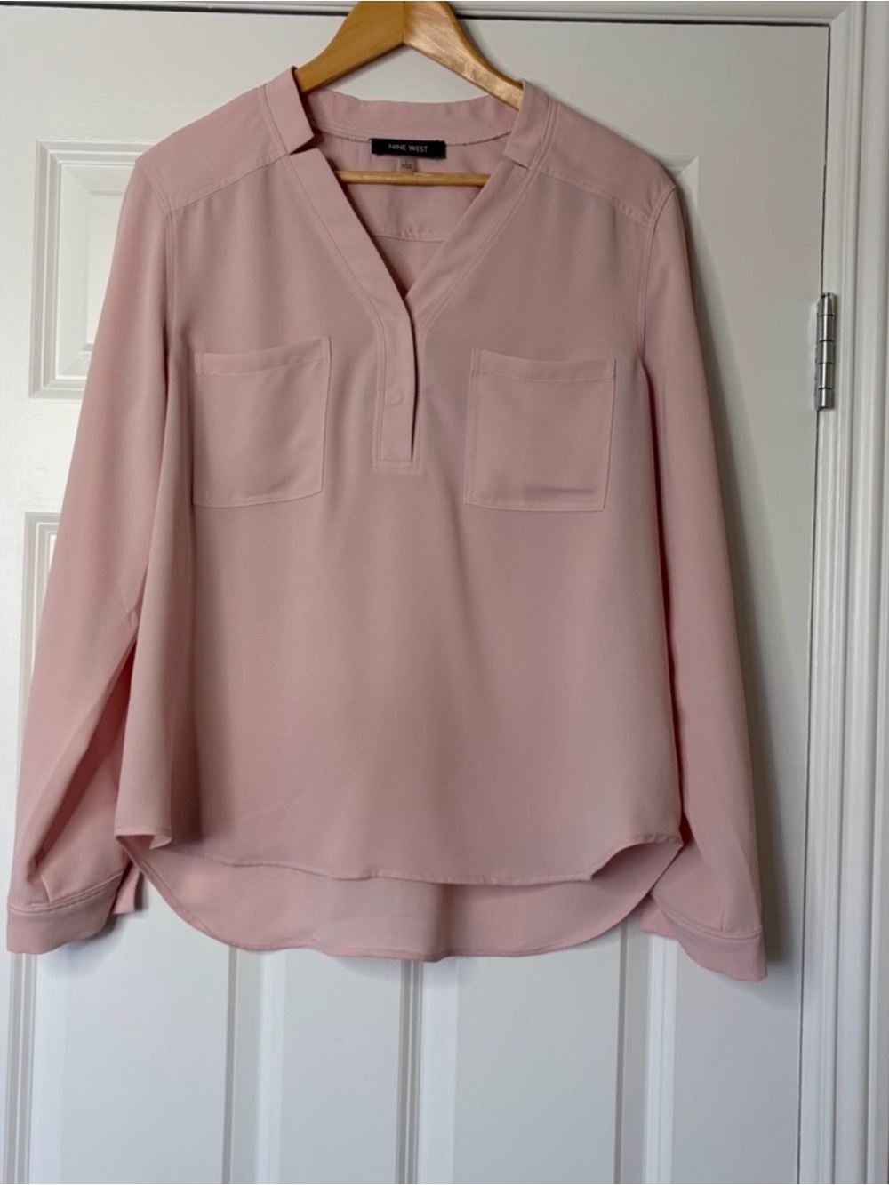 Nine West Soft Pink V-Neck Long Sleeve Blouse